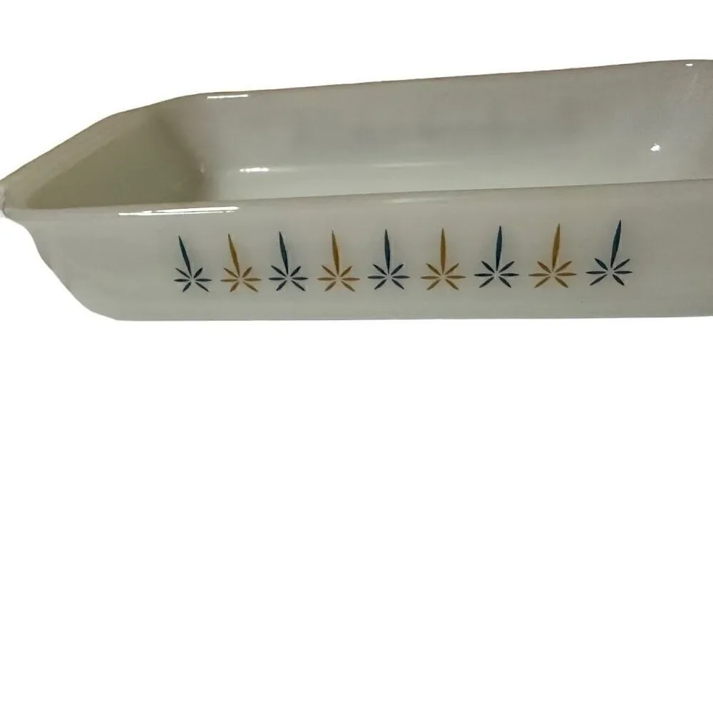 Fire King ANCHOR HOCKING 1.5Q Casserole Dish Atomic Star Candle Glow 432 Vintage